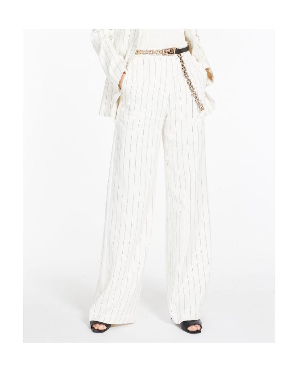 Max Mara White High-Waisted Wide-Leg Trousers