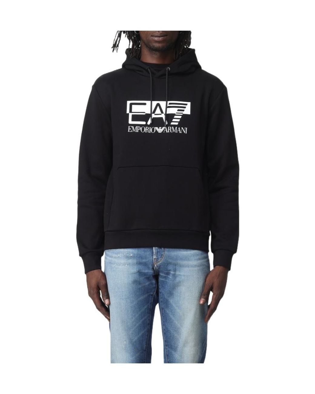 EA7 Black Logo Detail Hooded Sweatshirt for men