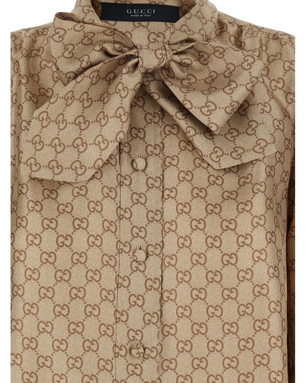 Gucci Brown Printed Long-Sleeve Twill Shirt