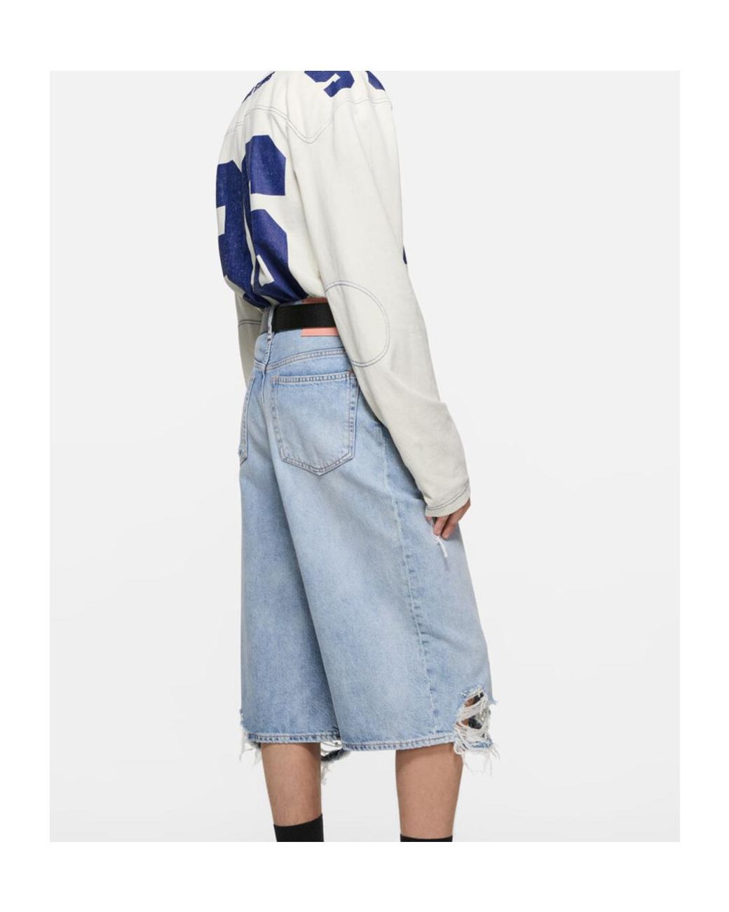 Acne Blue Distressed Denim Shorts for men