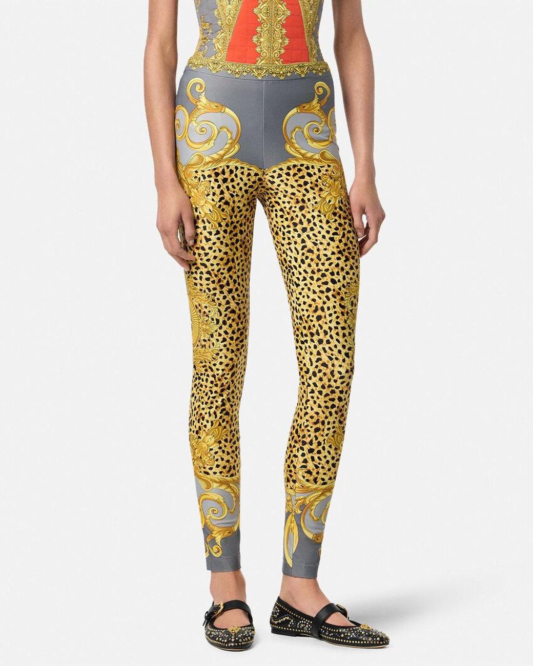 Versace Yellow Baroque-Print Leggings