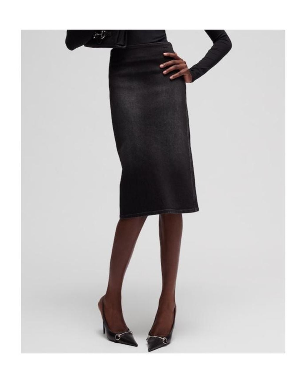 Gucci Black Stretch Cotton Denim Midi Skirt
