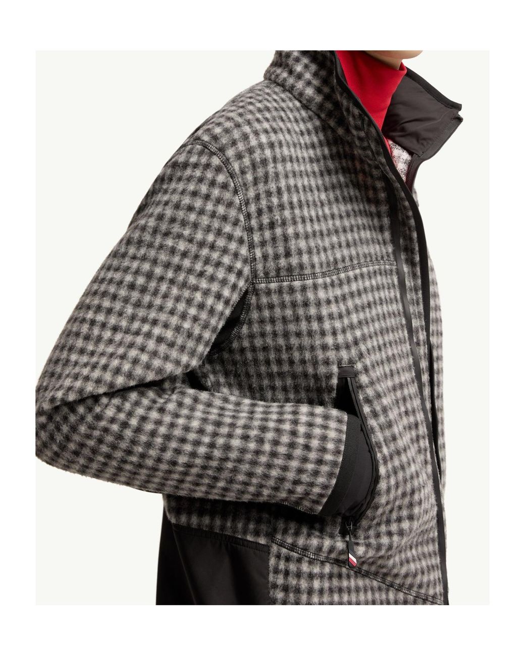 Moncler Gray Wool Blend Vichy Zip-Up Sweatshirt for men