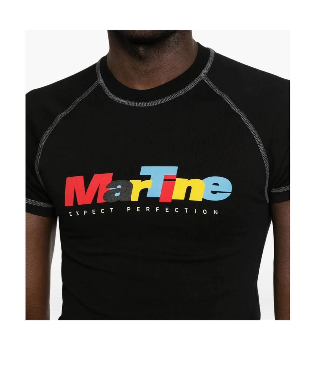 Martine Rose Black Contrast Stitching Graphic T-Shirt for men