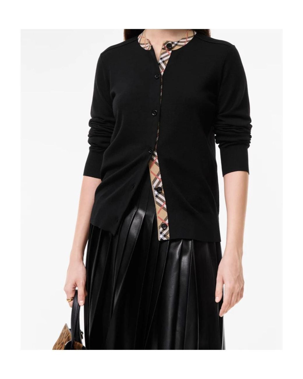 Burberry Black Wool Check-Trim Cardigan
