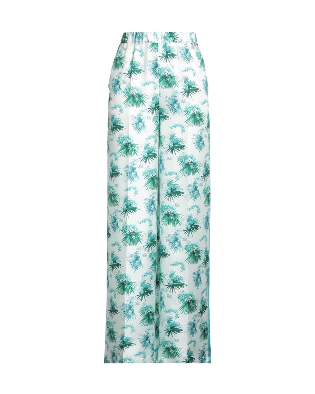 Max Mara Green Floral Print Satin Trousers