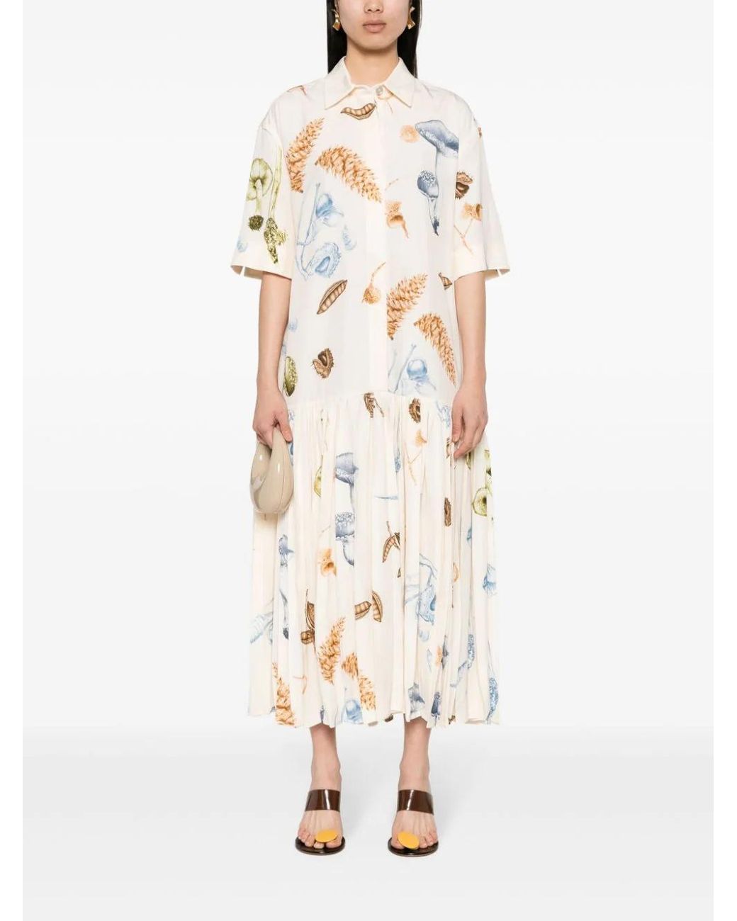 Jil Sander White Pleated Shift Maxi Dress