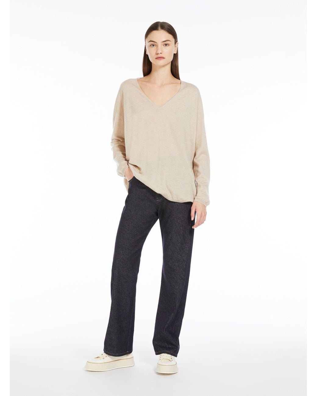 Max Mara Natural Freccia V-Neck Long-Sleeved Jumper