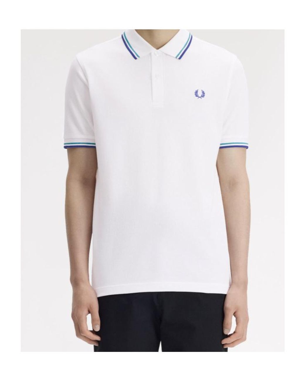Fred Perry White Logo Embroidered Buttoned Polo Shirt for men