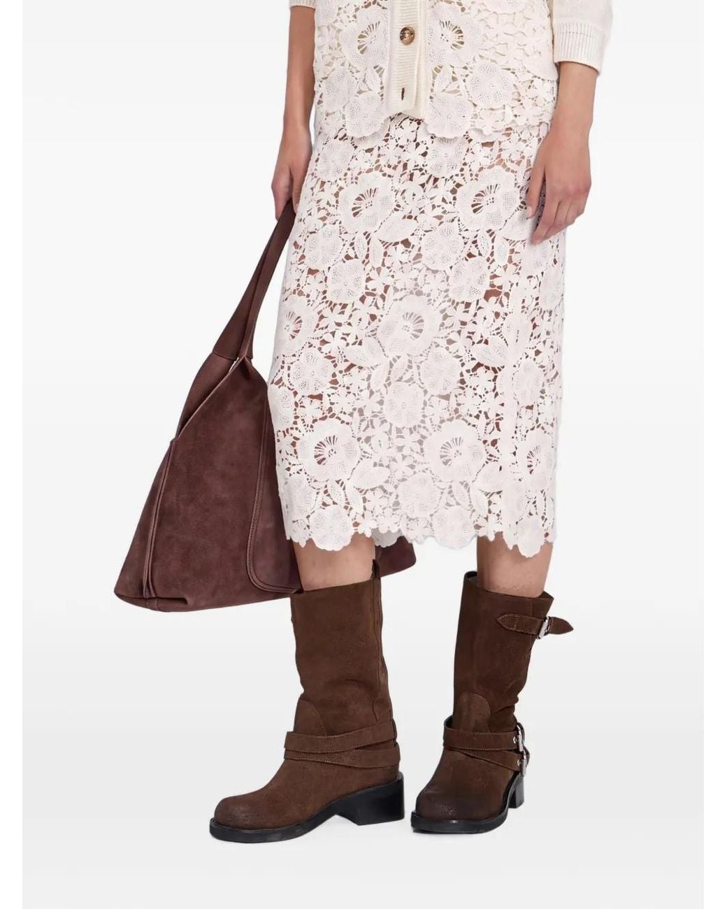 ERMANNO FIRENZE White Floral Openwork Midi Skirt