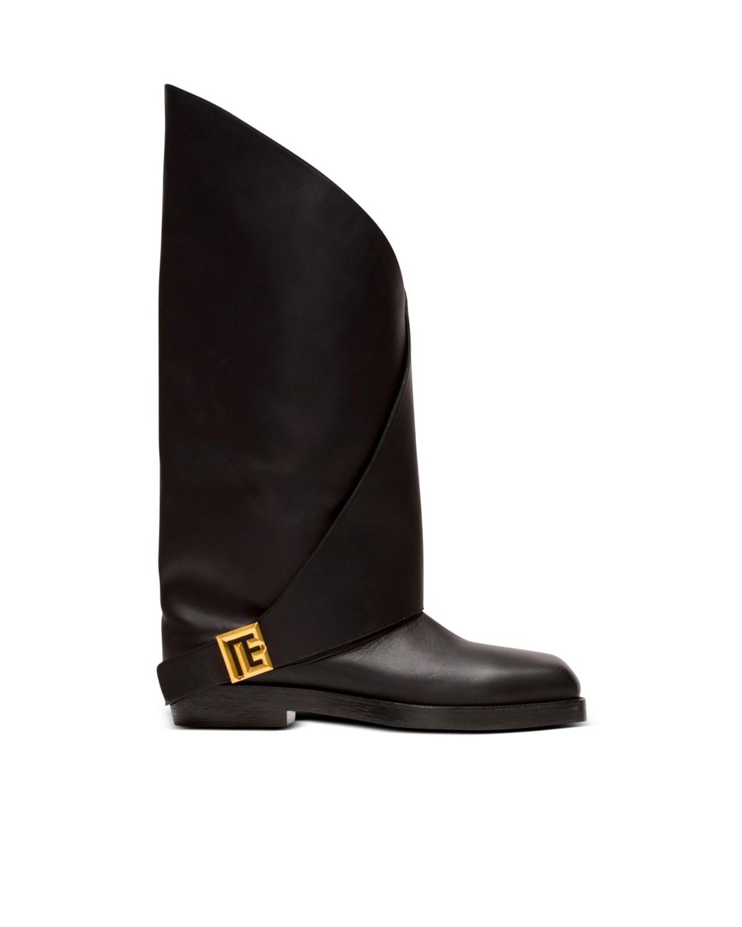 Balmain Black Twist Flat Leather Boots