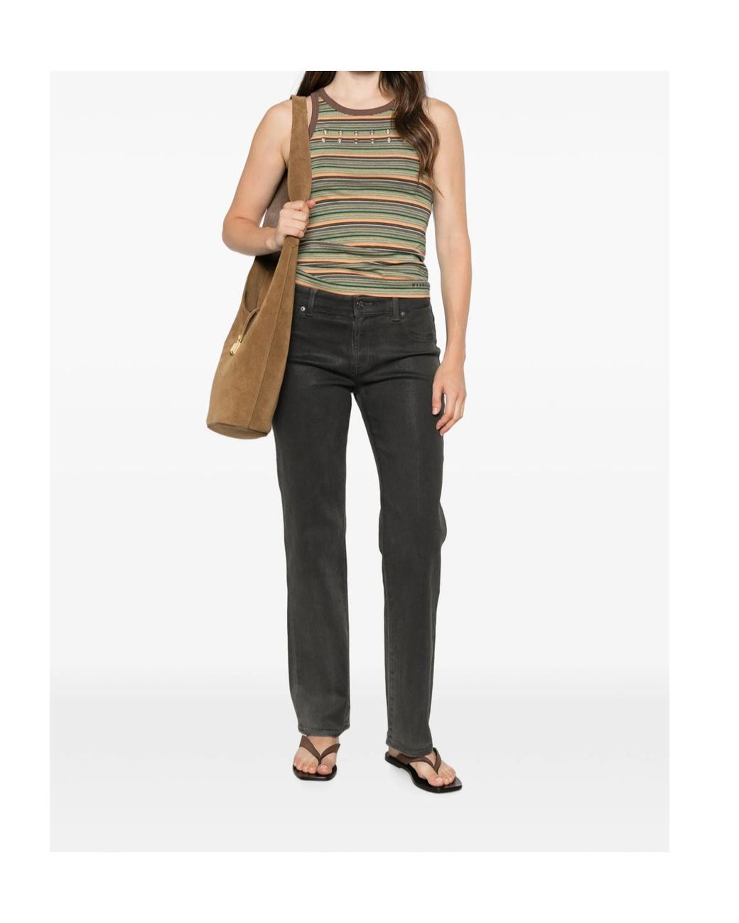 7 For All Mankind Gray Calie Logo-Patch Straight Jeans