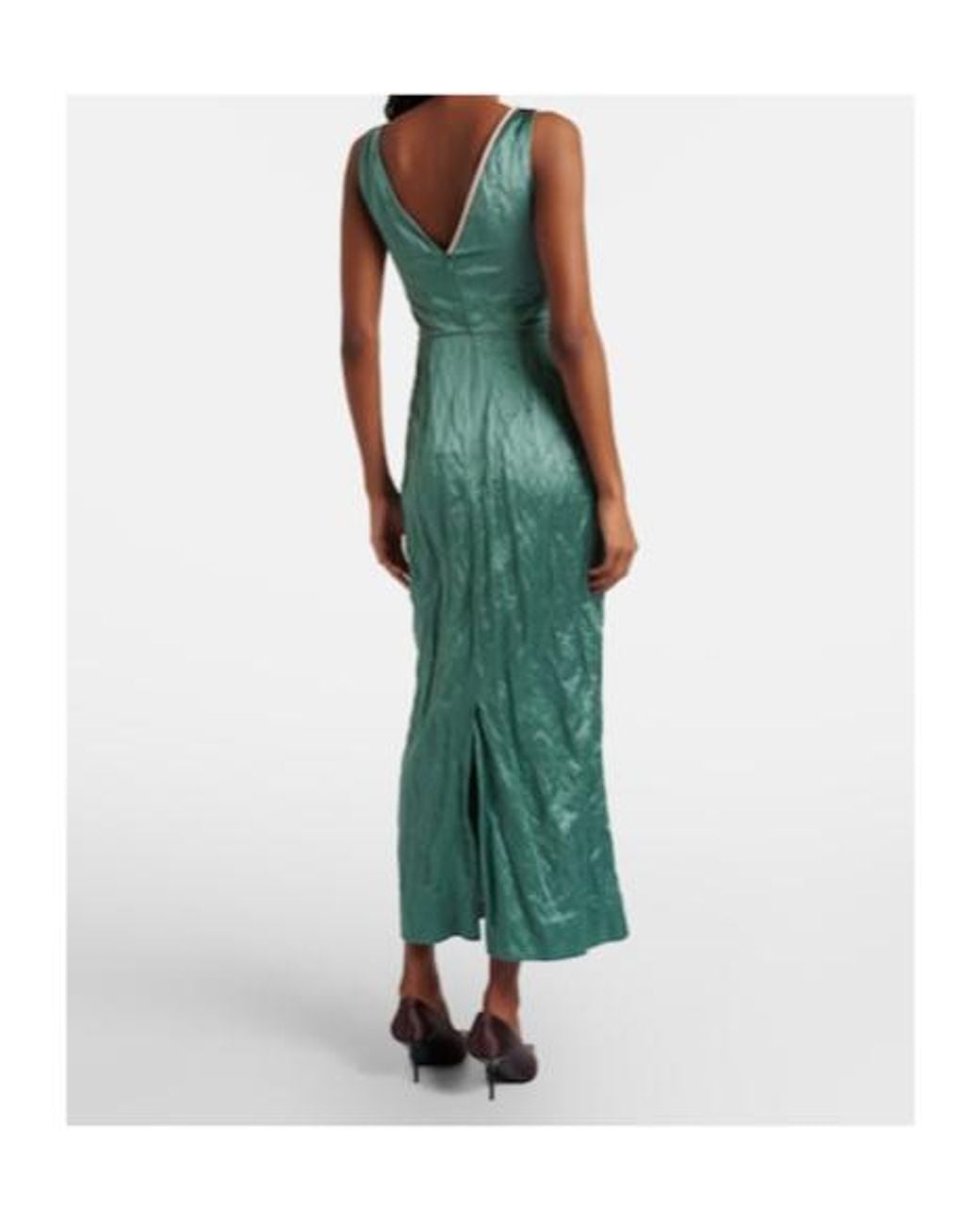Erdem Green Floral-Appliqué Satin Midi Dress