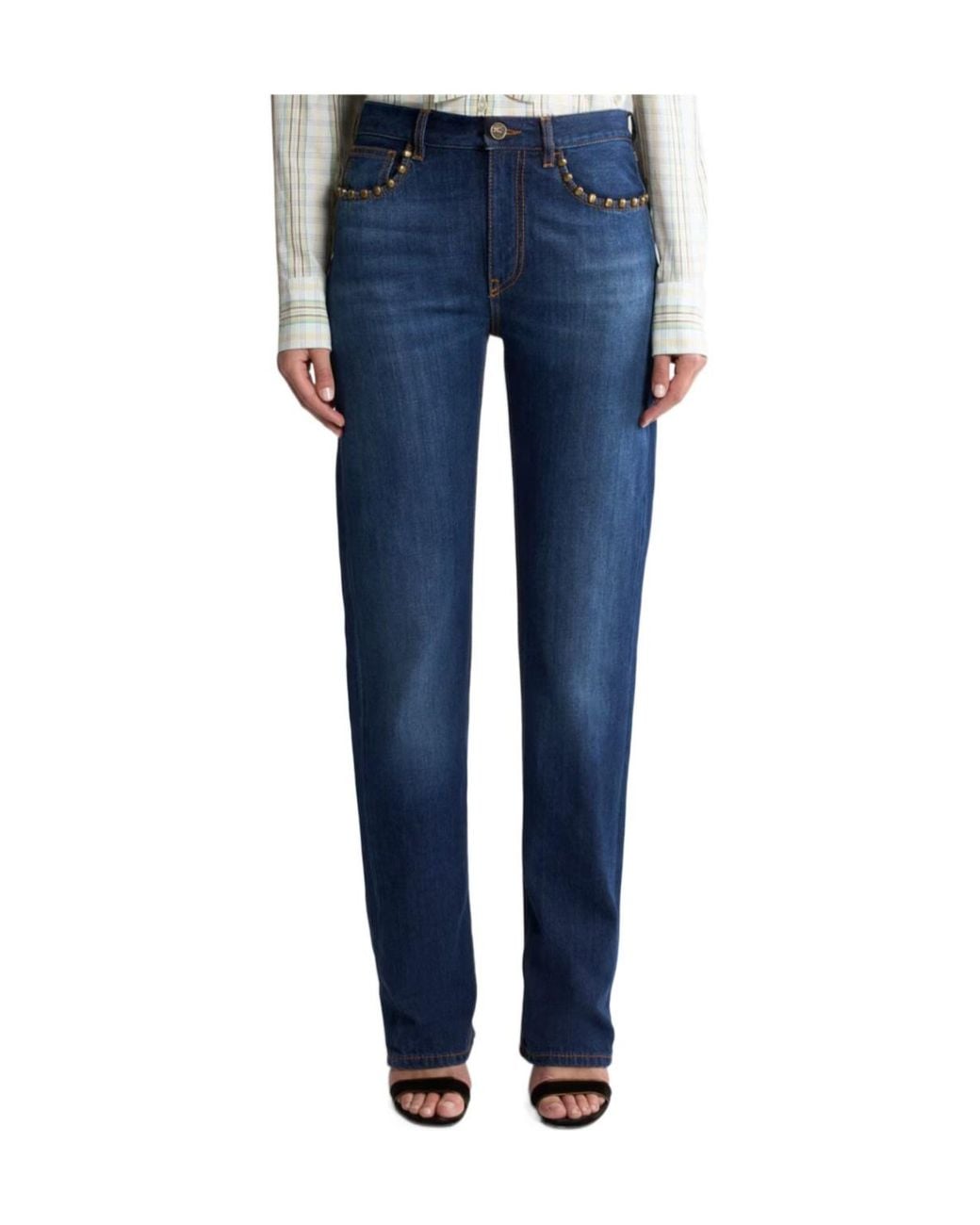 Etro Blue Straight-Leg Jeans With Studs