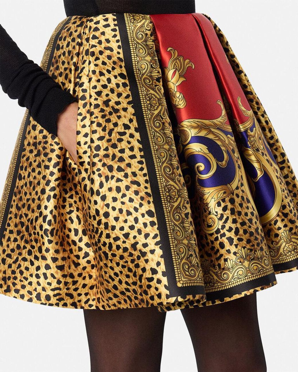 Versace Red Pattern-Printed Pleated Mini Skirt