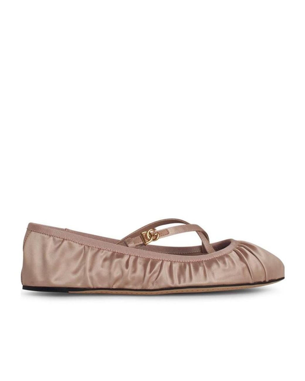 Dolce & Gabbana Brown Logo Buckle Ruched Detailed Ballet Flats