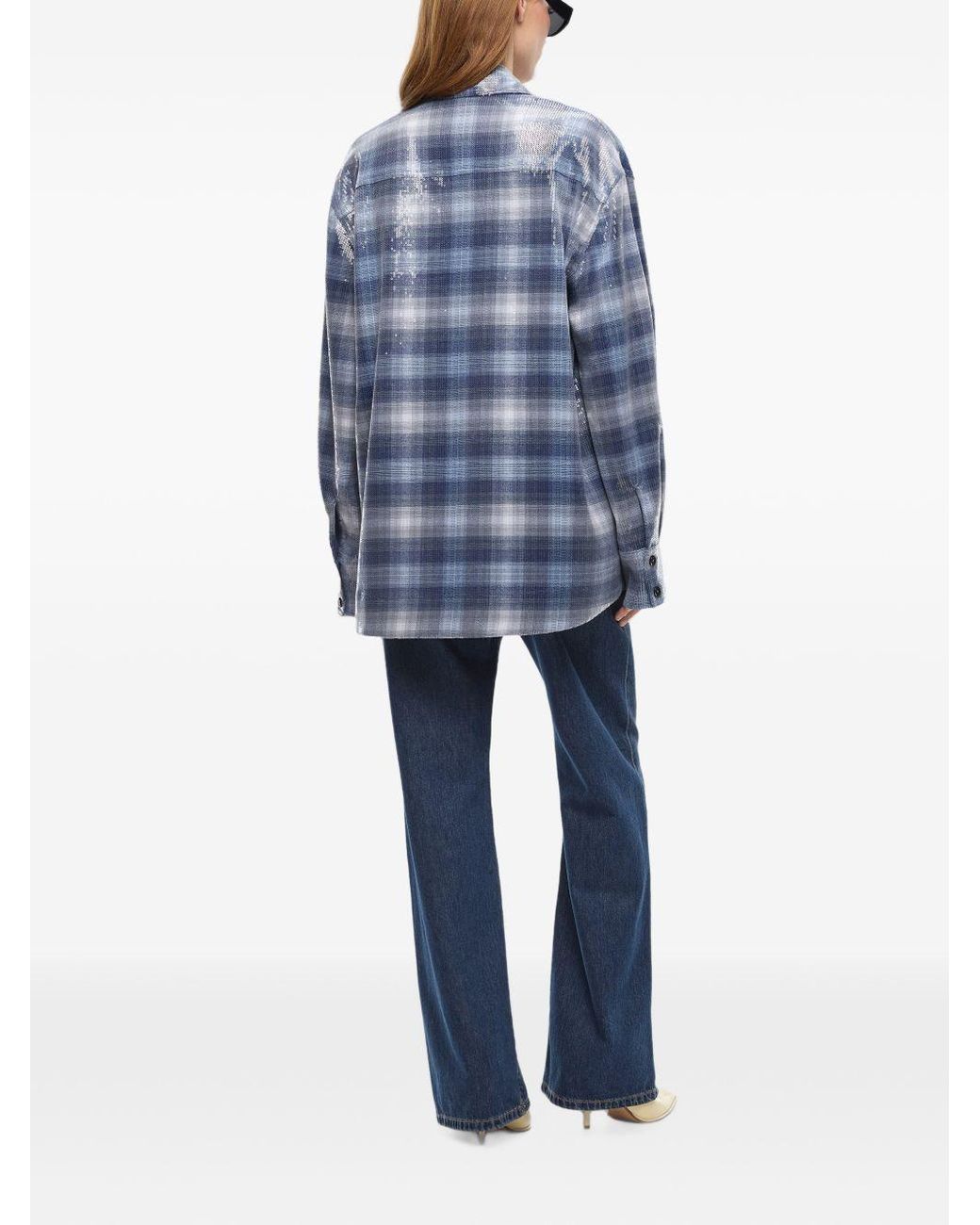 Pinko Blue Orchidea Check Sequin Overshirt