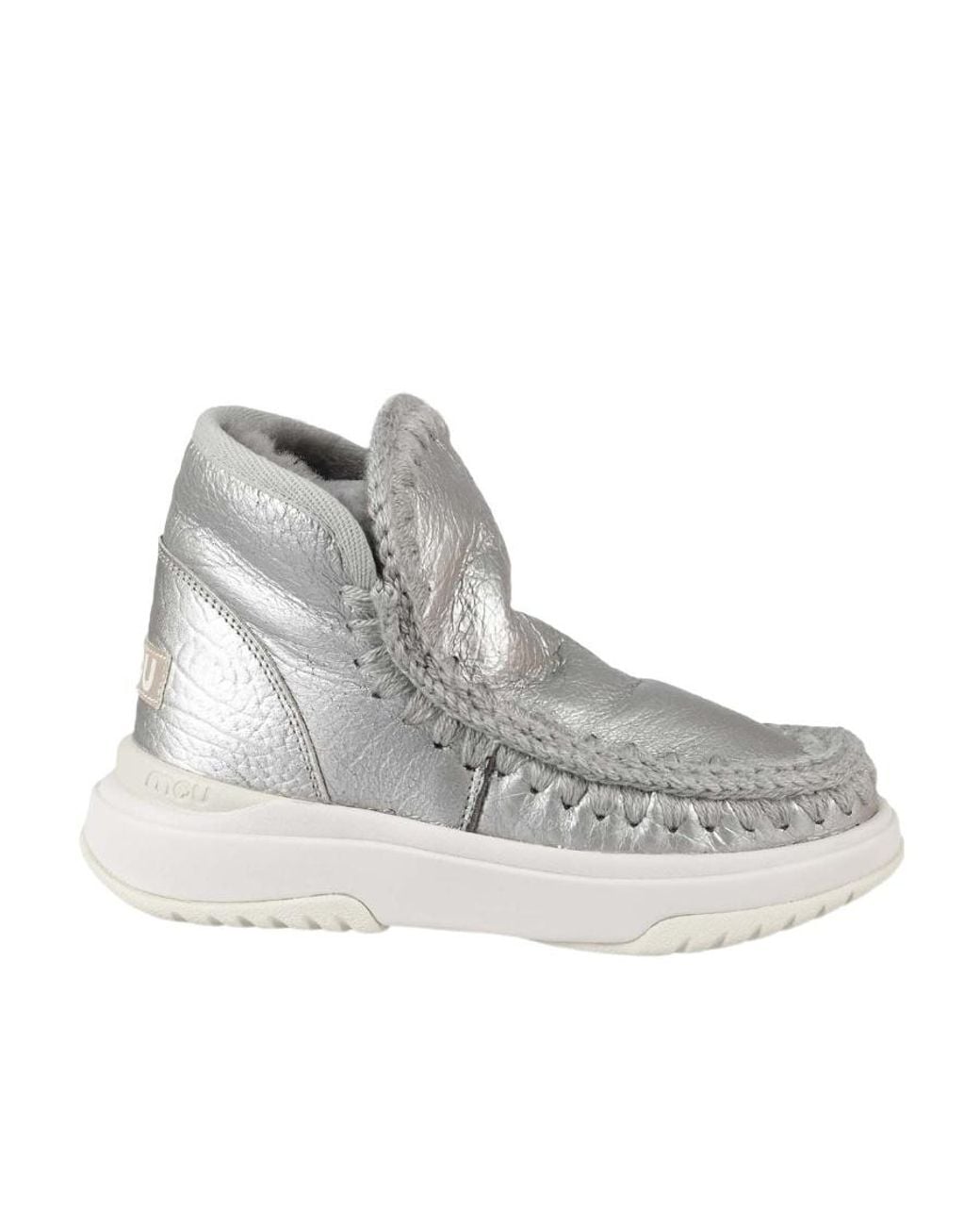 Mou Gray Eskimo Crochet Stitch-Trim Boots