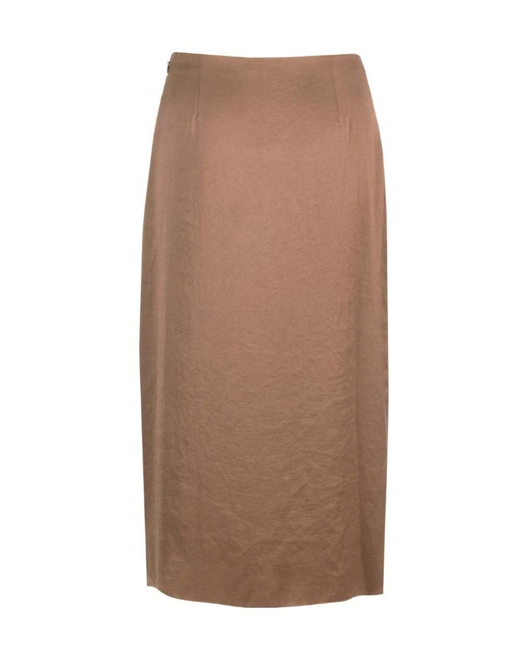 Theory Brown Crushed Satin Wrapped Midi Skirt