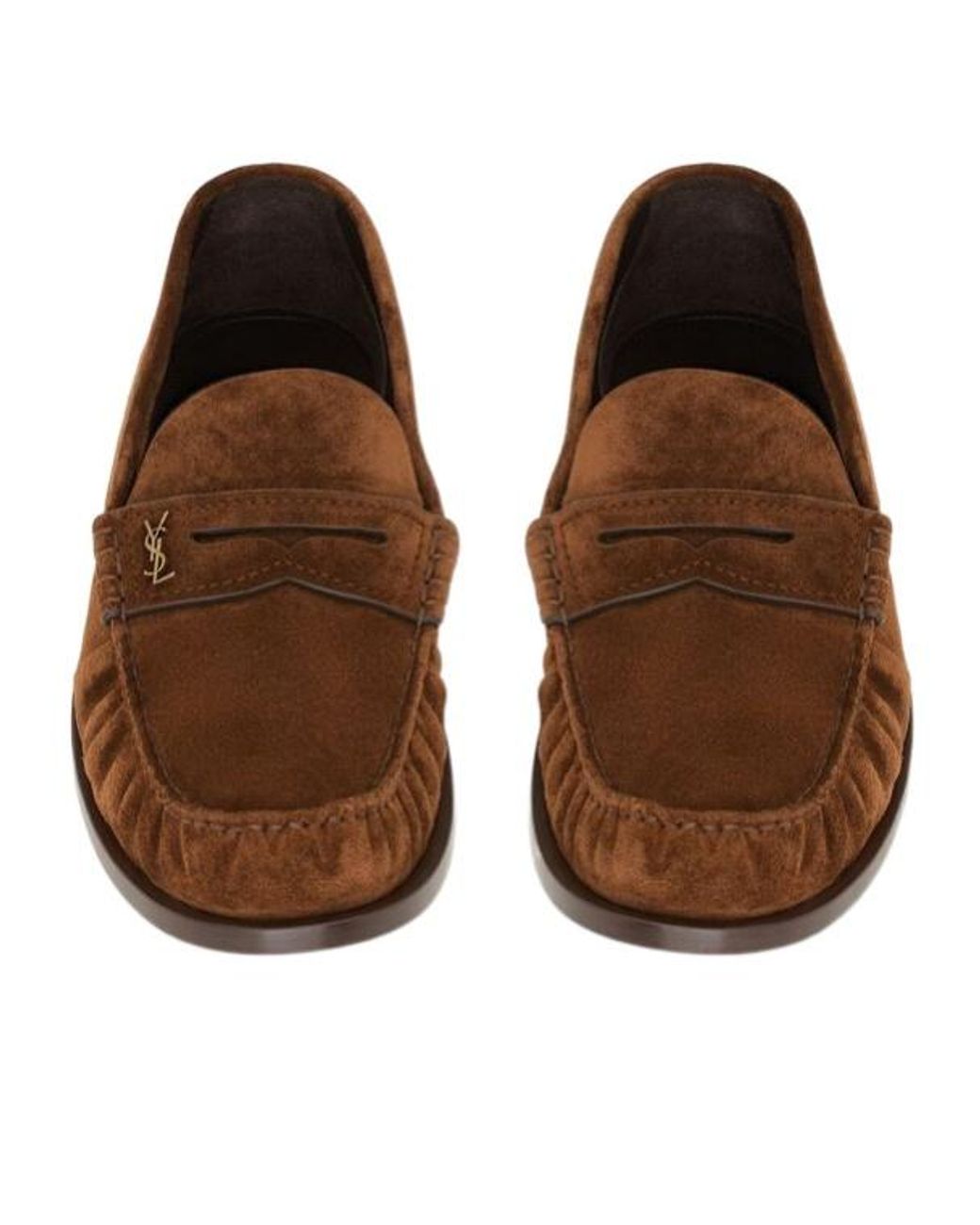 Saint Laurent Brown Laurent Logo Plaque Loafers for men
