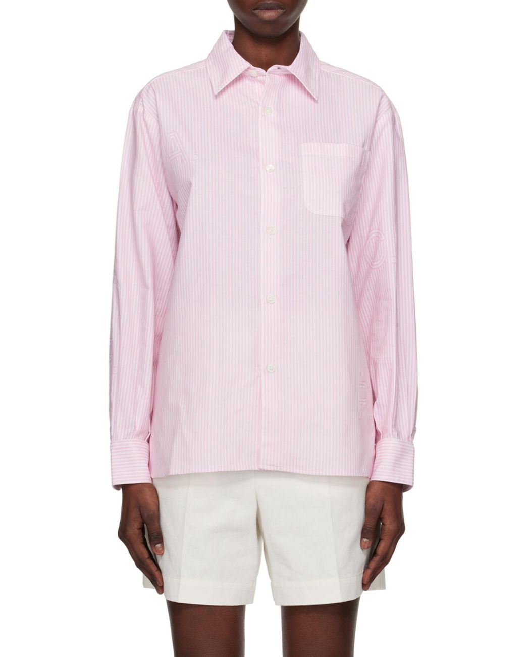A.P.C. Pink Logo Printed Striped Buttoned Shirt