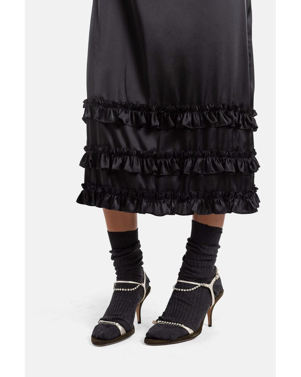 Simone Rocha Black Lace-Trimmed Ruffle Midi Dress