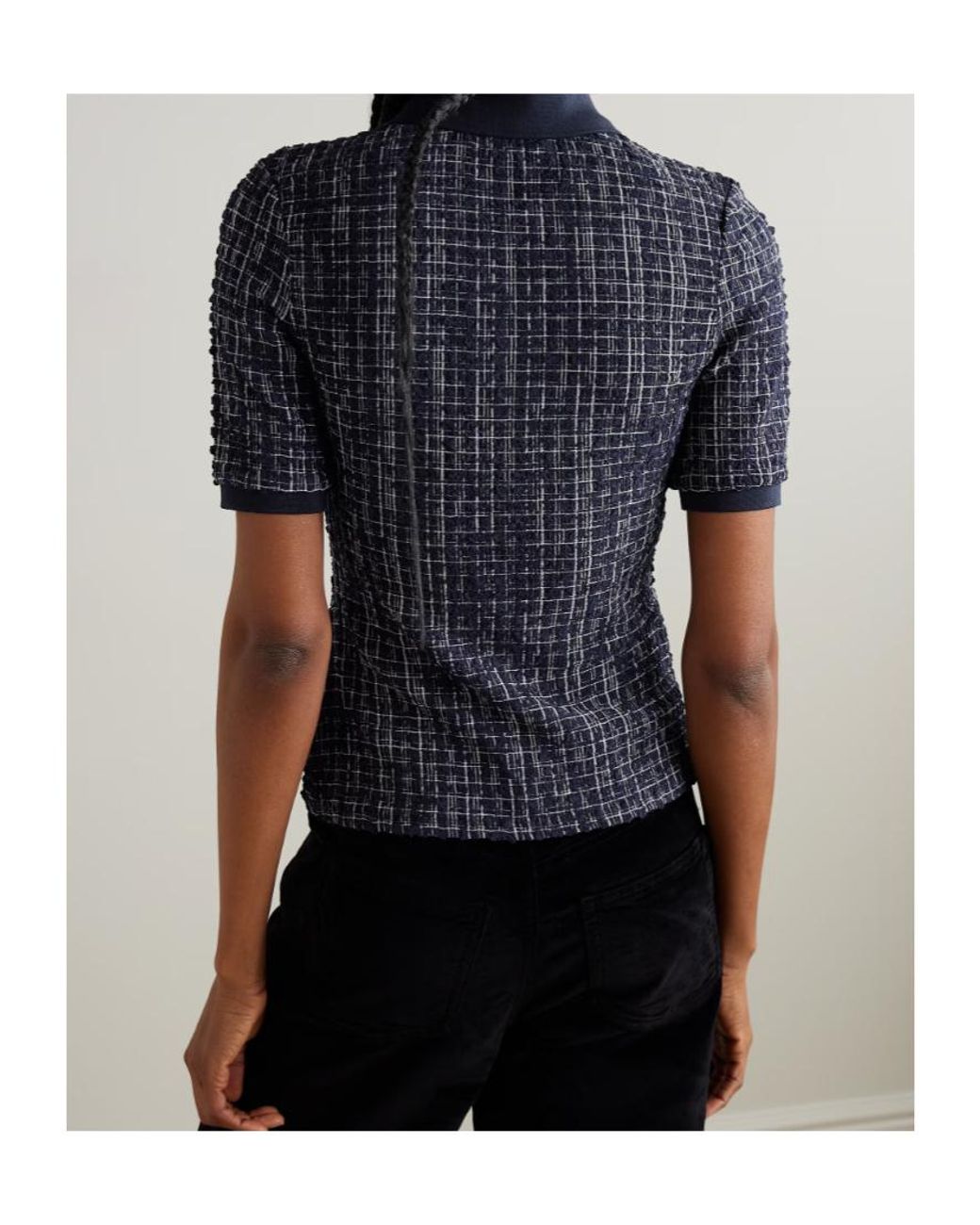 Veronica Beard Blue Benedetta Checked Seersucker Polo Shirt