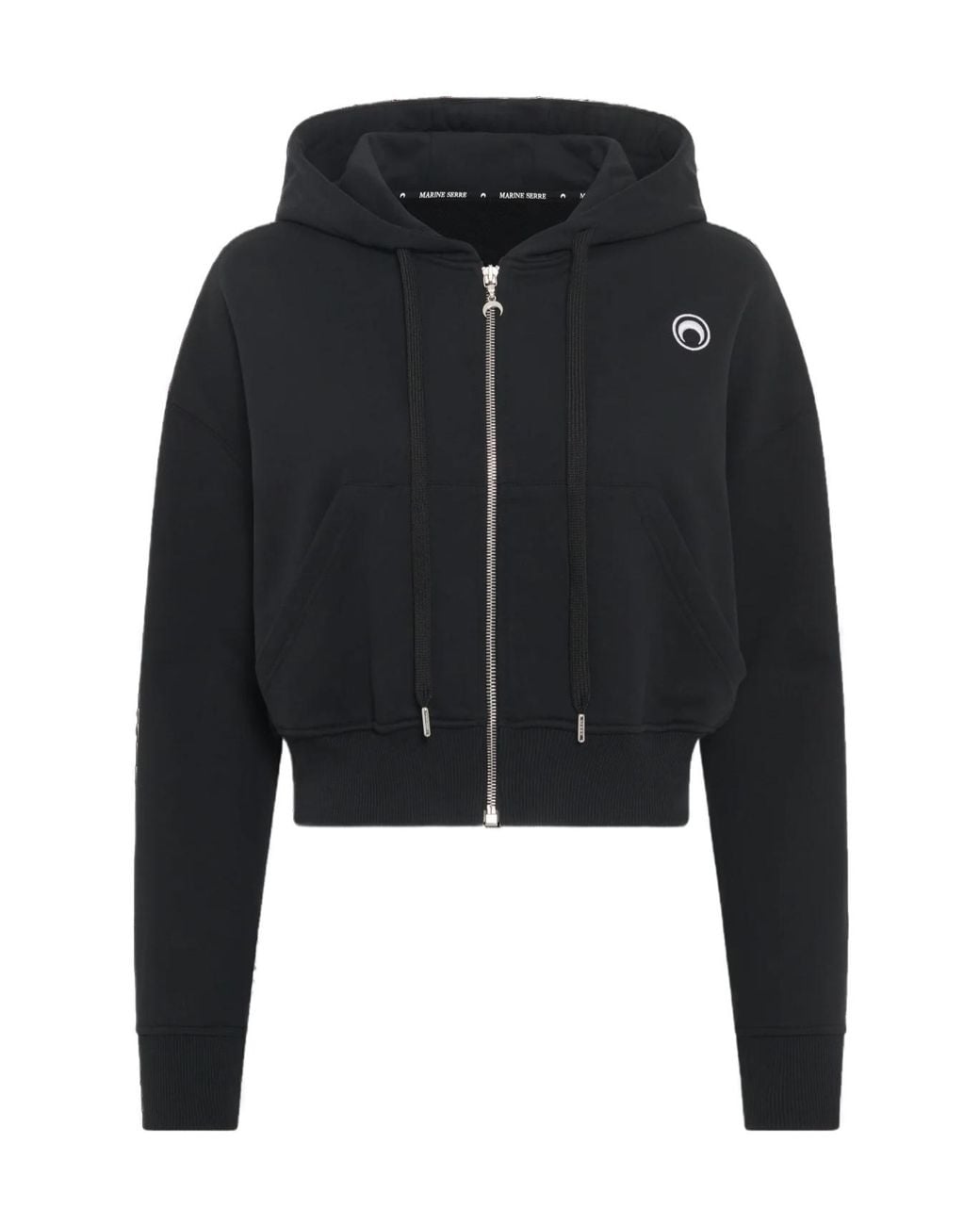 MARINE SERRE Black Logo Detailed Zip-Up Hoodie