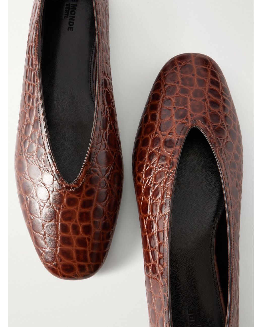 Le Monde Beryl Brown Luna Croc-Effect Leather Flats