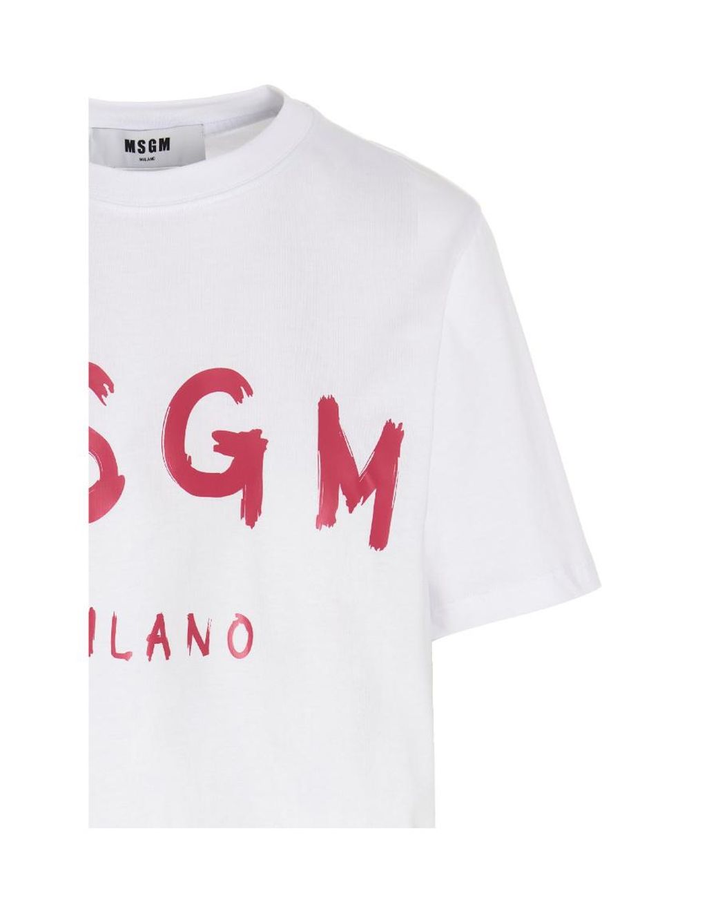MSGM White Logo Printed Crewneck T-Shirt