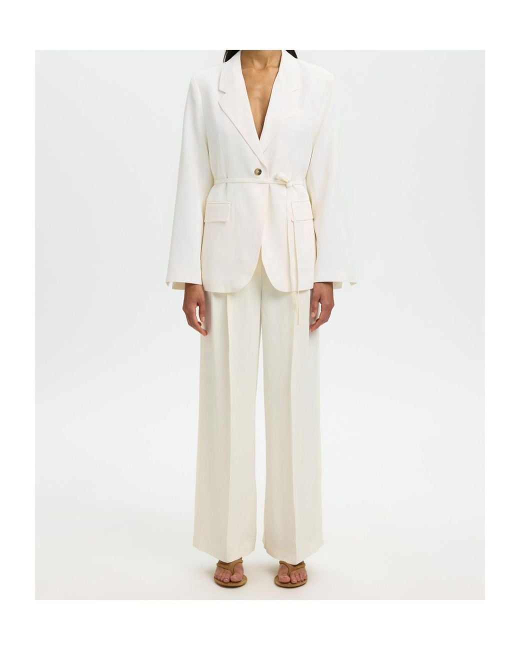 SELECTED White Belted Single-Breasted Blazer