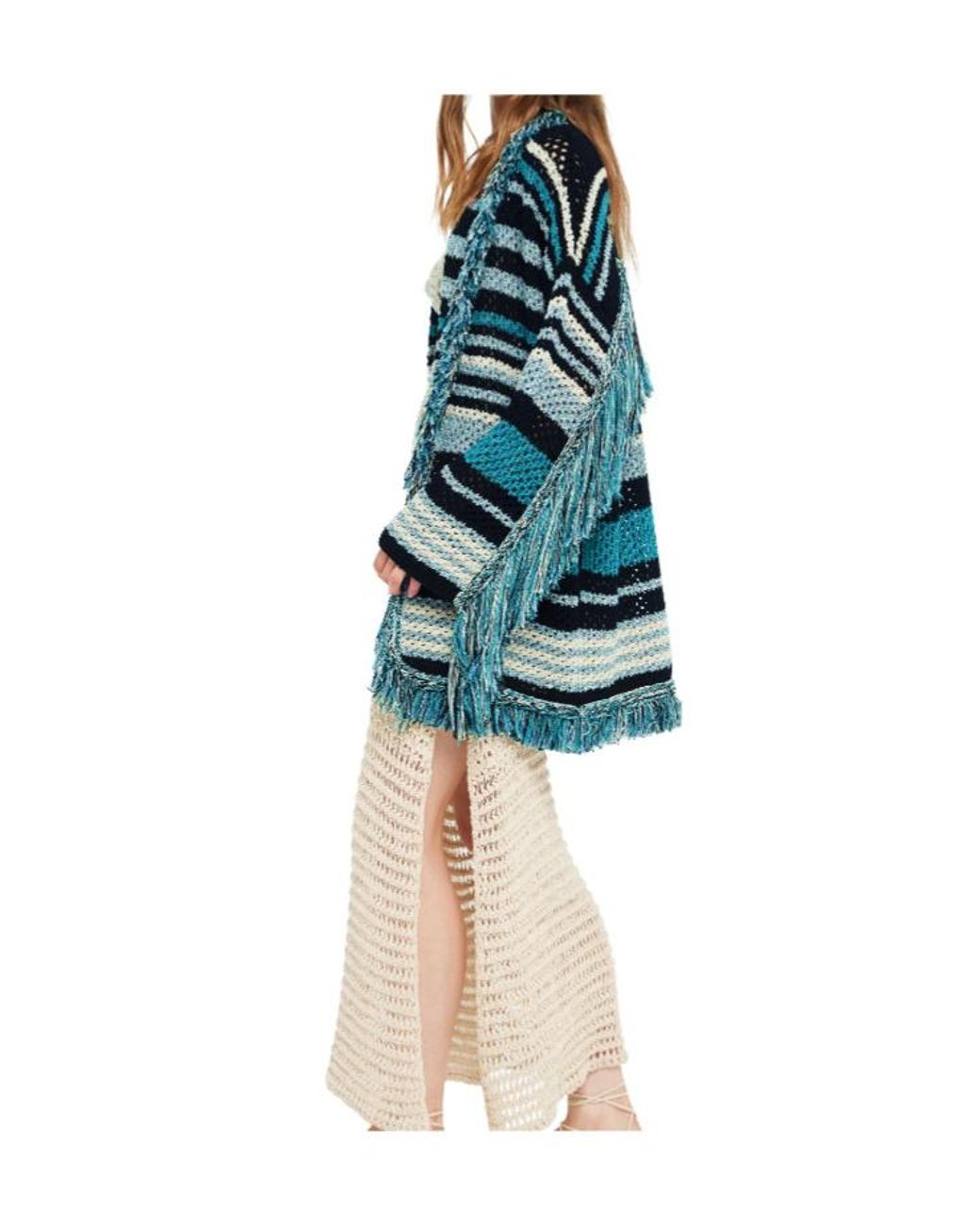 Alanui Green Ocean Stripes Fringed Cardigan