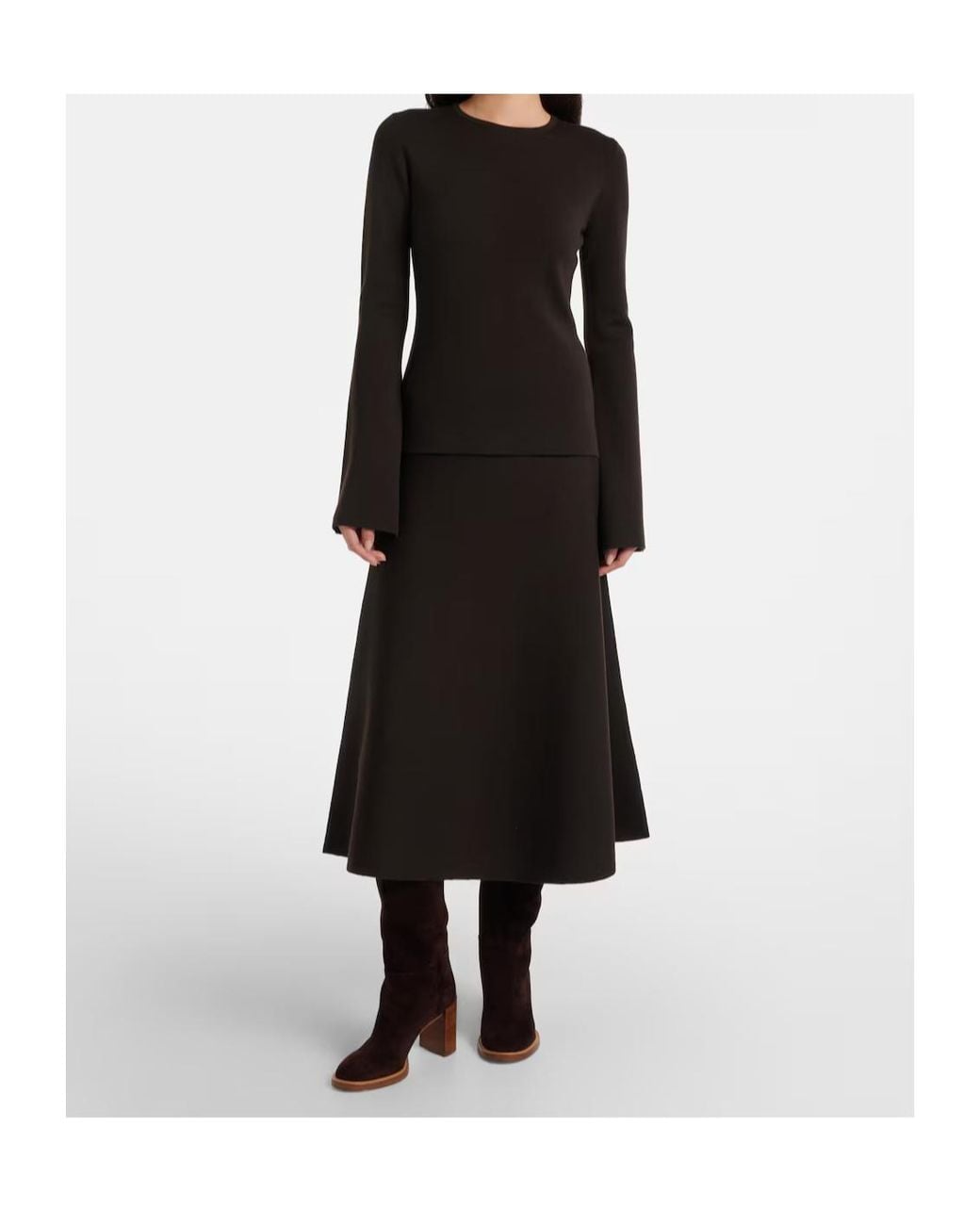 Gabriela Hearst Black Wool, Silk, And Cashmere Midi Skirt
