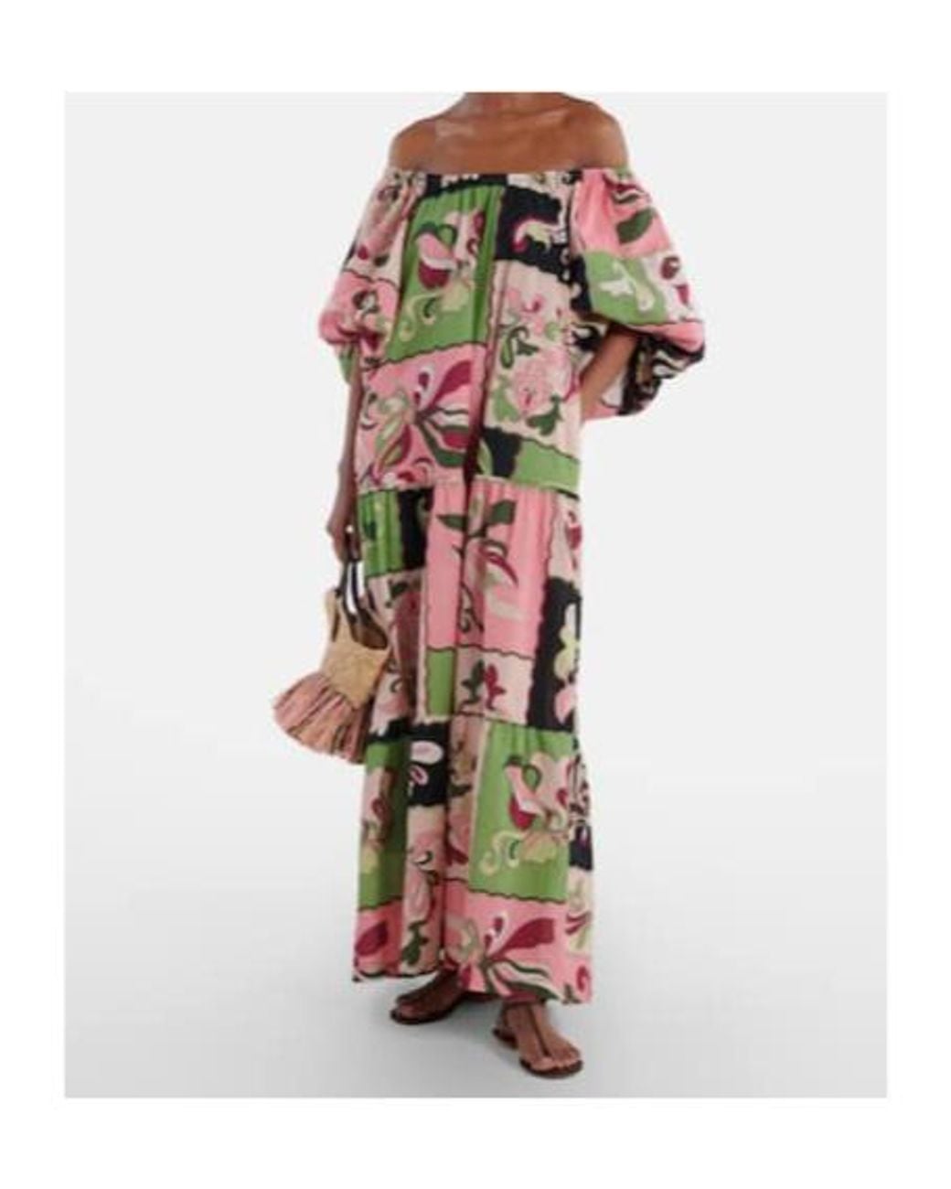 Adriana Degreas Multicolor Printed Off-Shoulder Cotton Maxi Dress