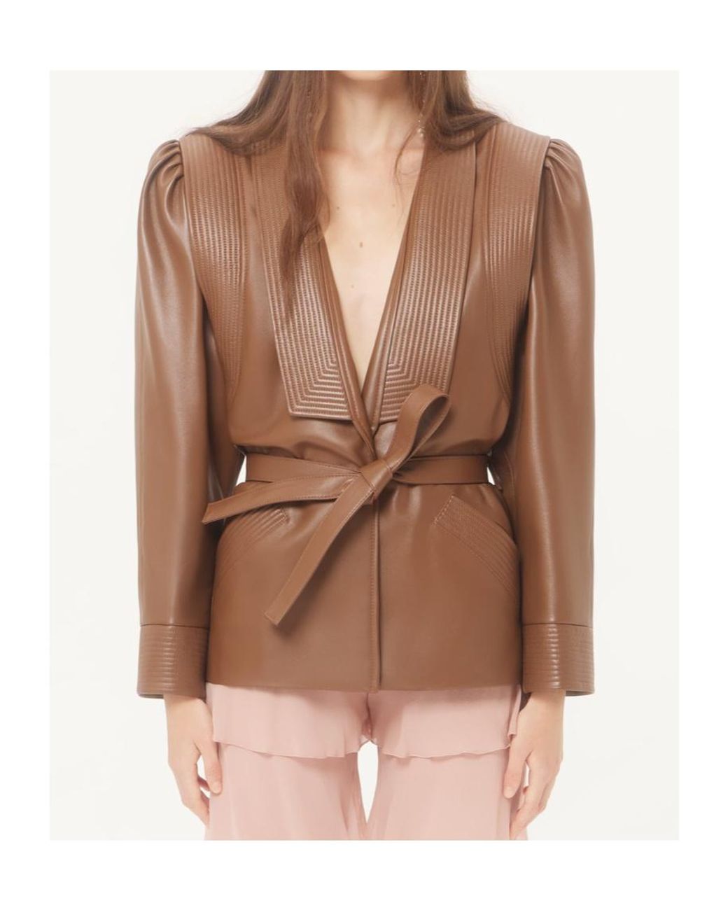 Valentino Brown Long-Sleeve Leather Jacket