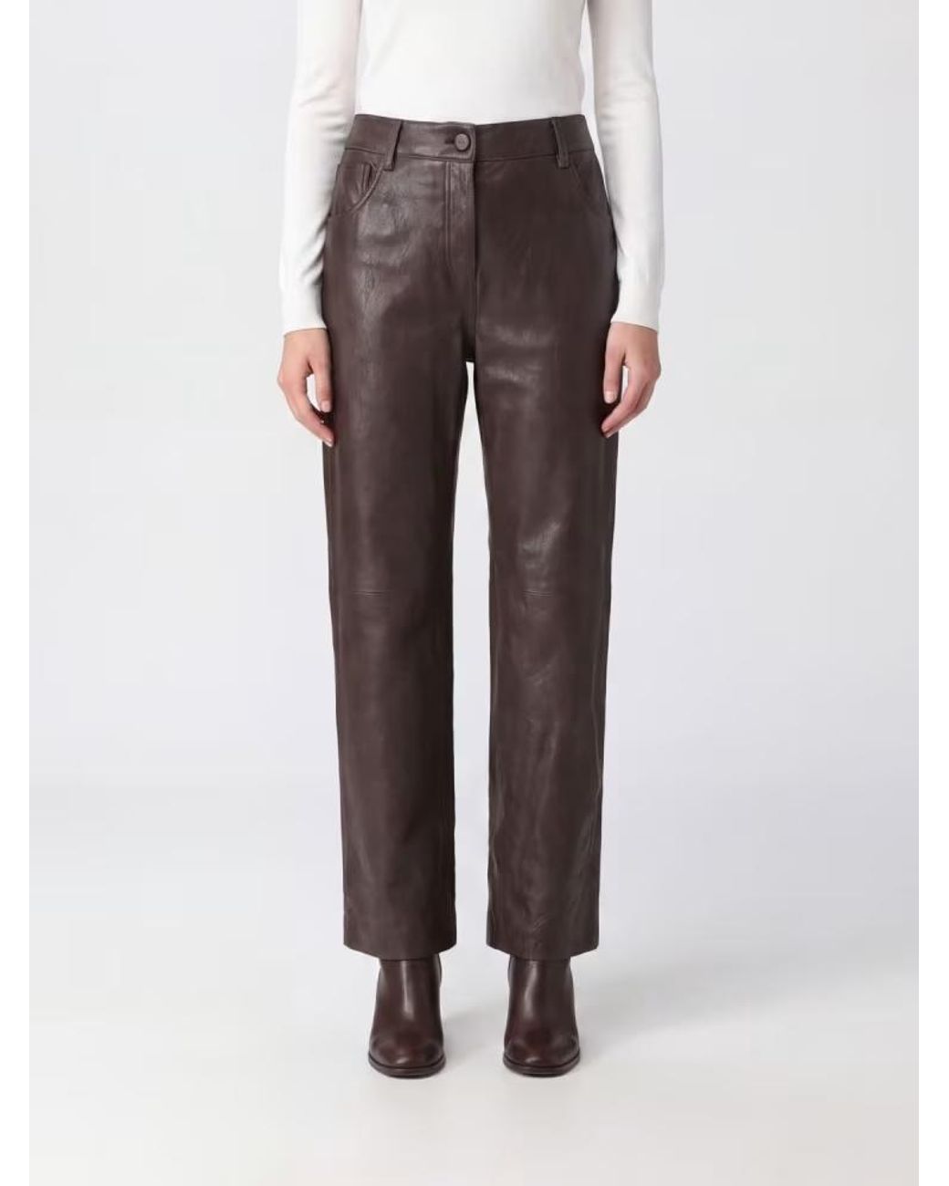 Magda Butrym Brown Leather Straight-Leg Pants