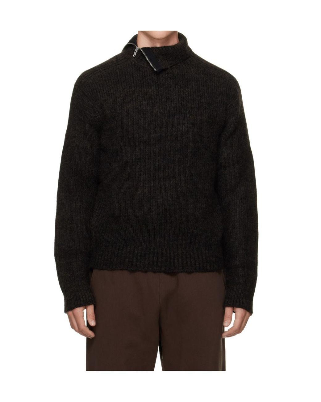 Entire studios Black Zip-Neck Ribbed Sweater for men