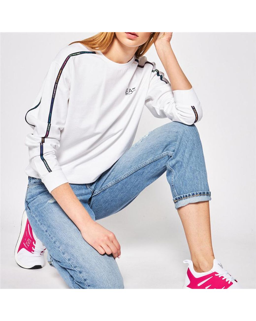 Emporio Armani White Logo Round-Necked Sweater