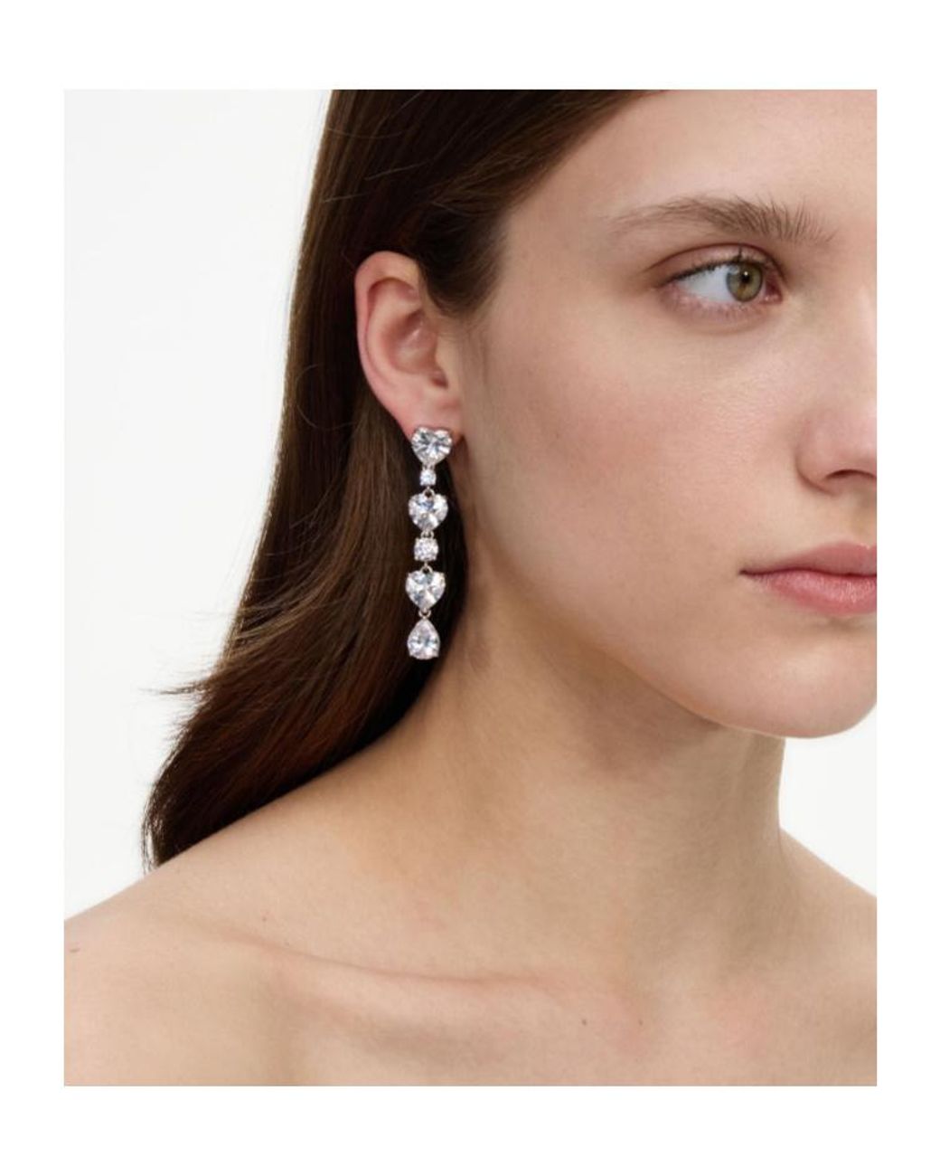 Self-Portrait White Crystal Heart Drop Earrings