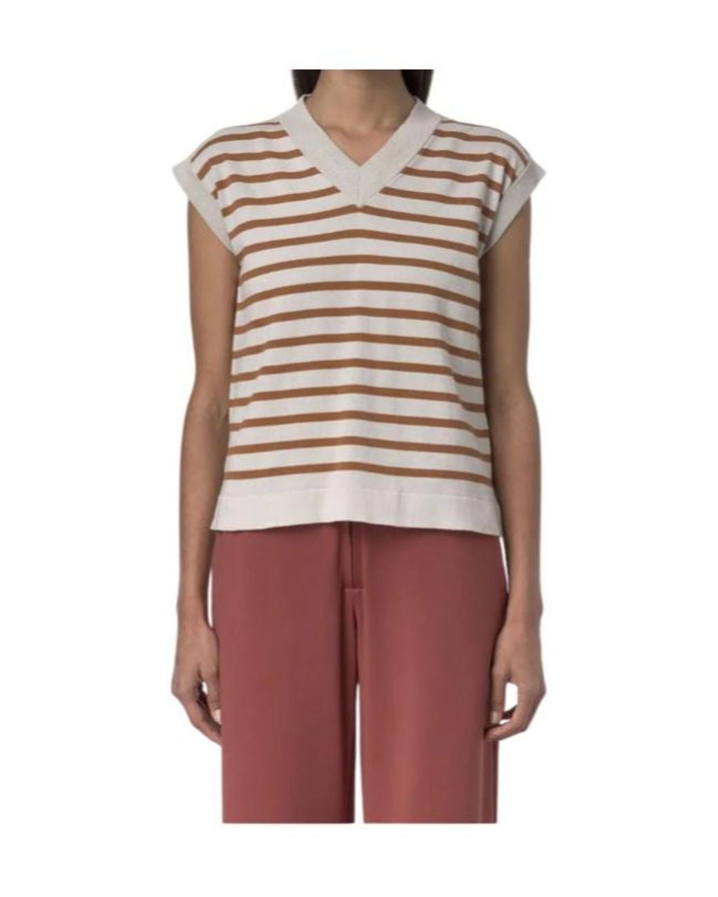 K-Way White Striped Knitted Vest