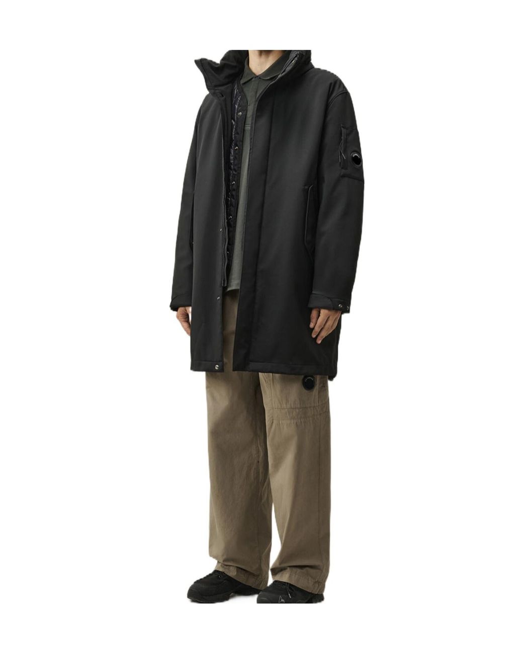 C P Company Black Hooded Padded Parka Coat for men