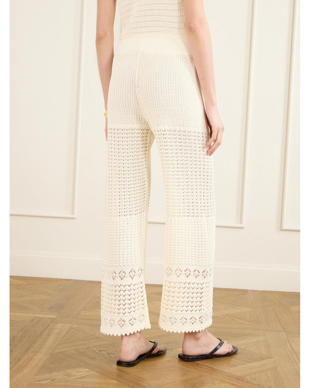 Eres White Crochet-Knit Straight-Leg Pants
