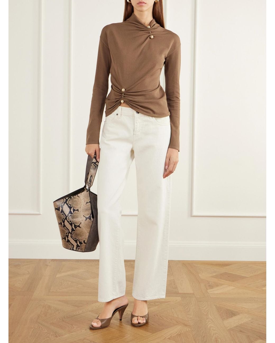 Cult Gaia Brown Embellished Gathered Jersey Top