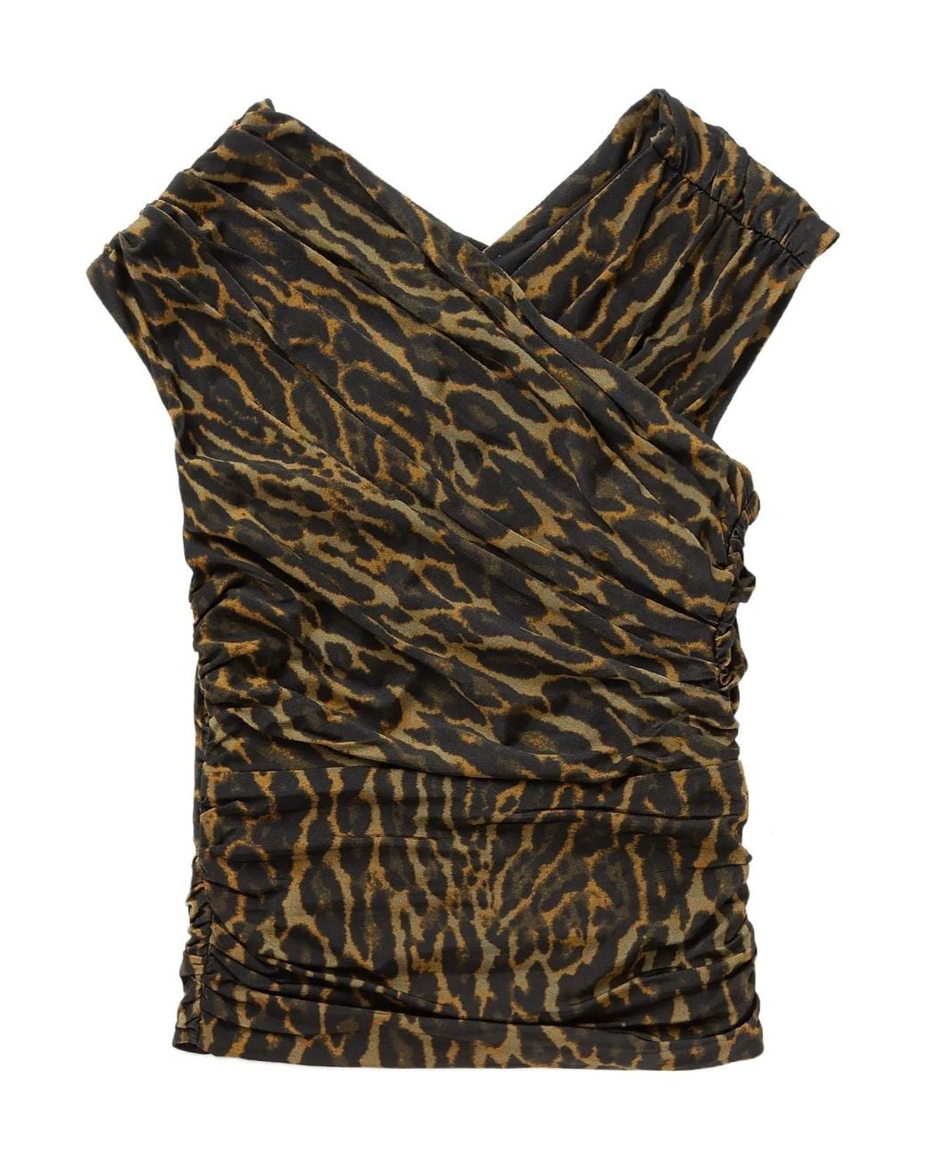 Ganni Green Printed Shiny Pleated Top