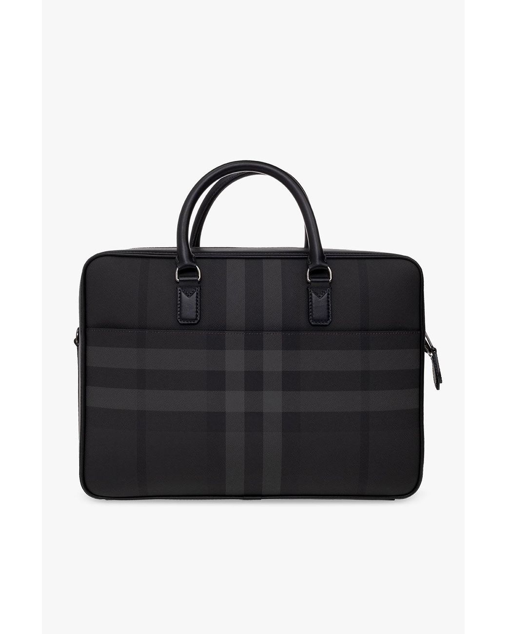 Burberry Black Check Pattern Logo Plaque Briefcase for men