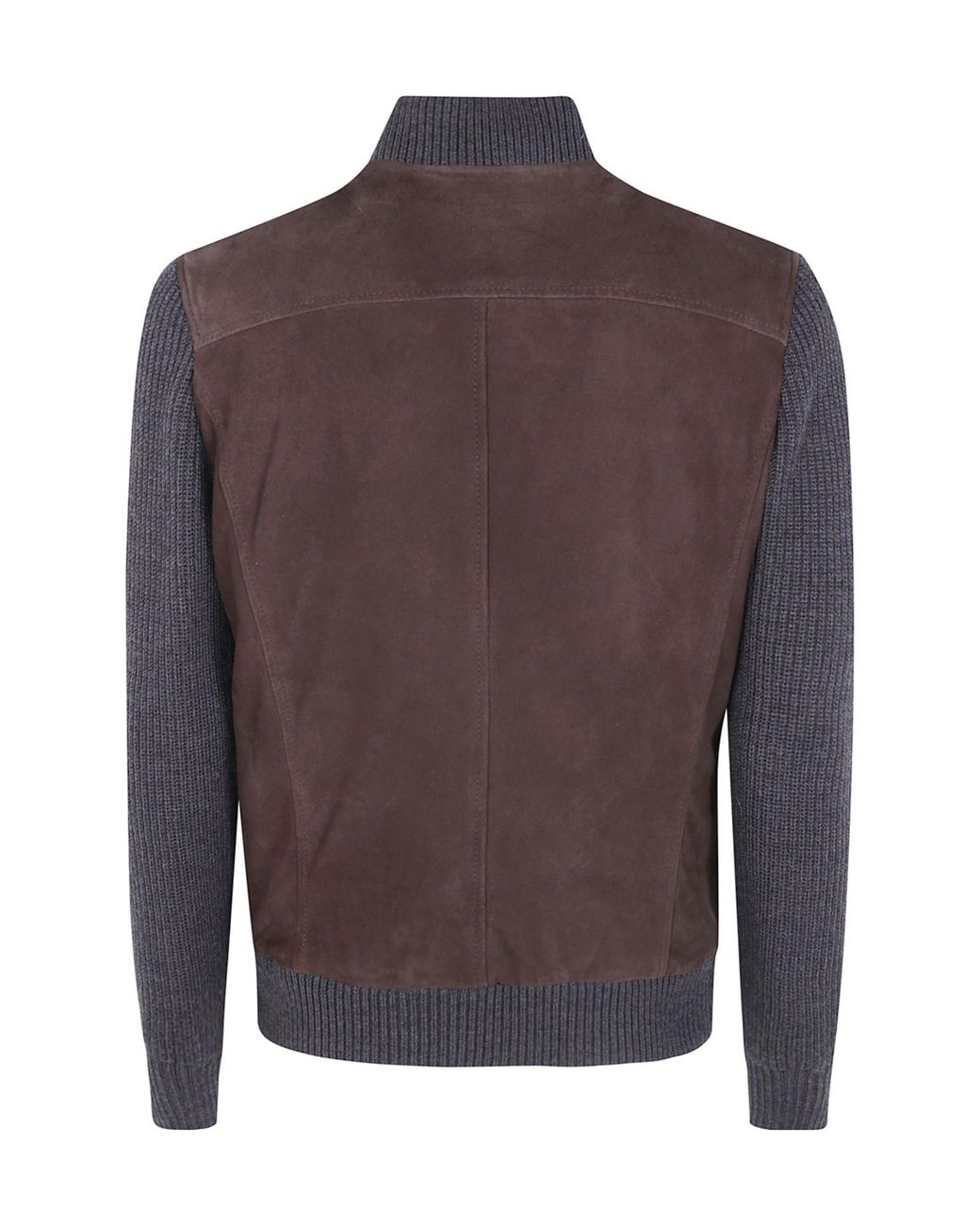 Barba Napoli Brown Zippered Patchwork Leather Jacket for men