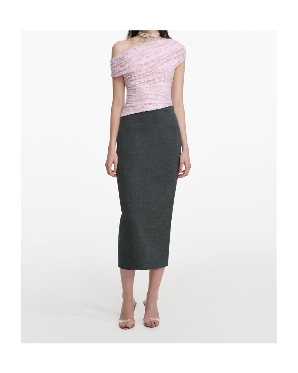 Self-Portrait Pink Lace One-Shoulder Top