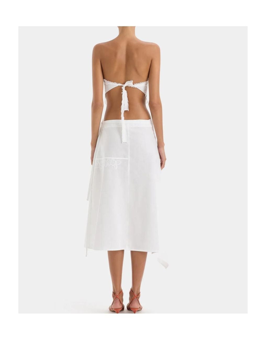 Sir White Lace-Embellished Midi Skirt
