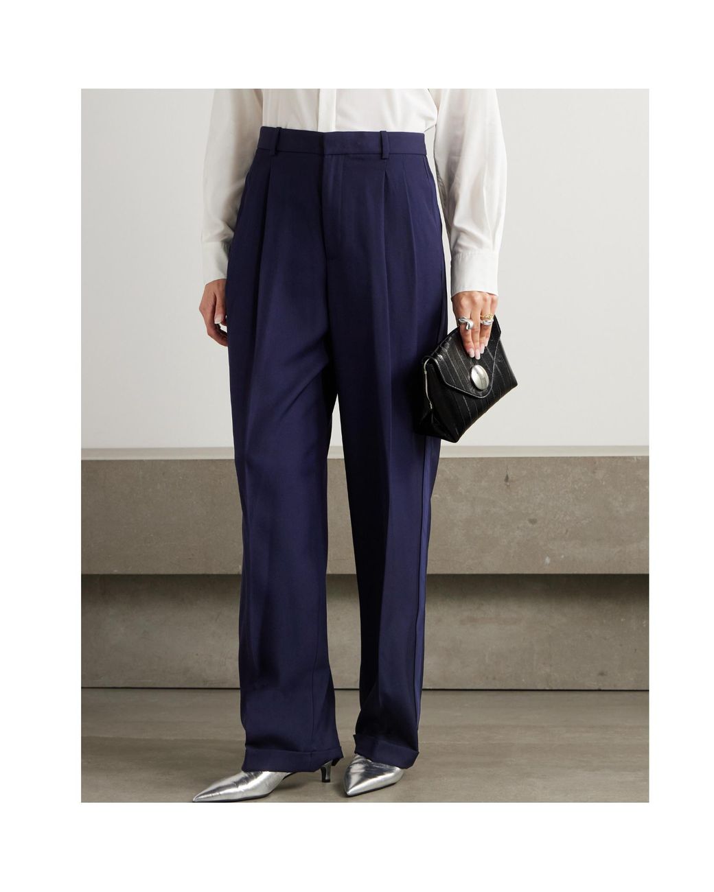 Polo Ralph Lauren Blue Wool Wide-Leg Trousers