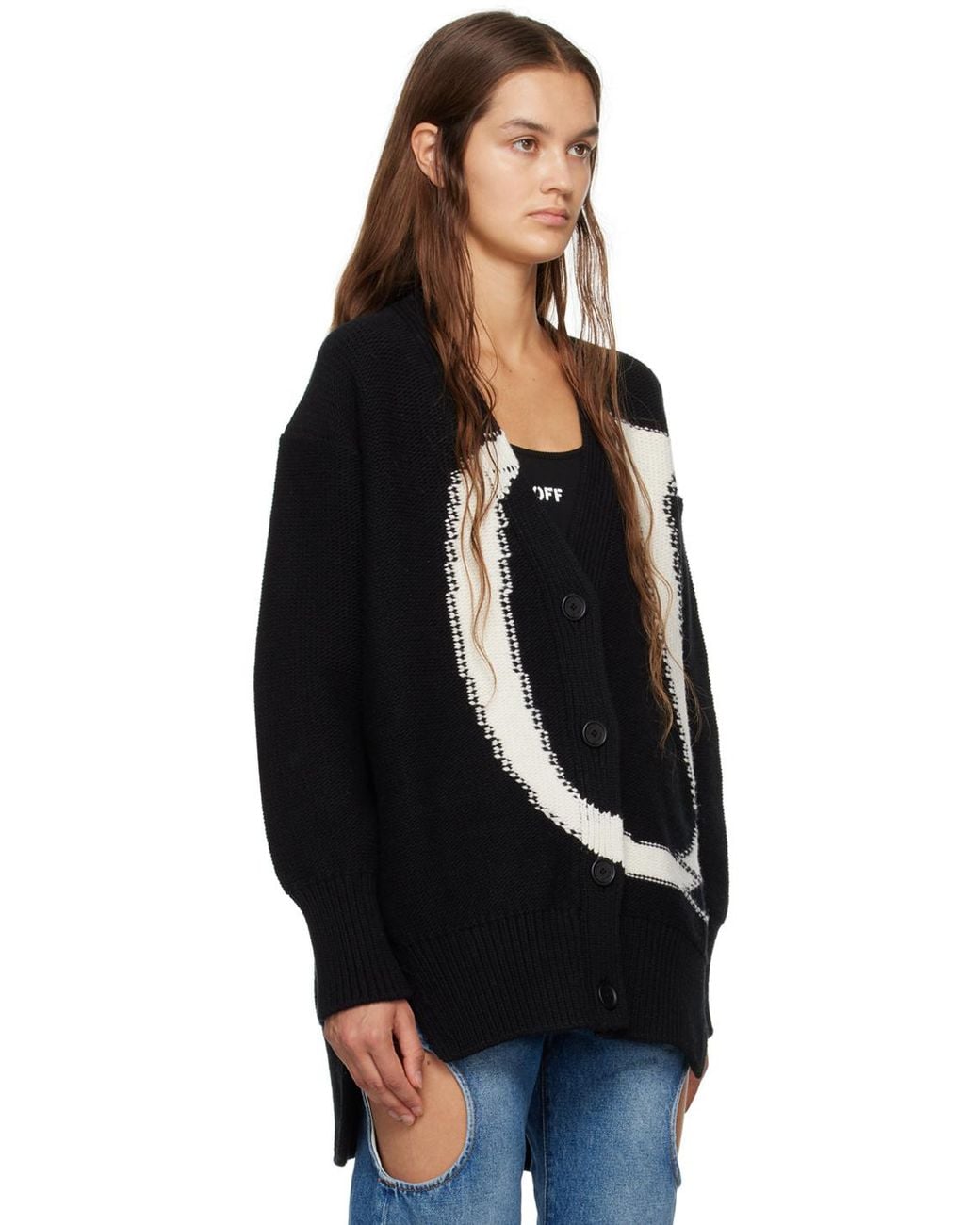 Off-White c/o Virgil Abloh Black Logo-Intarsia Wool Cardigan
